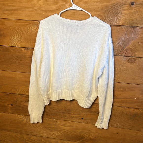 Ralph Lauren Sport Women's White Sweater Vintage 25PTP V-Neck Cottagecore Knit - Picture 8 of 10